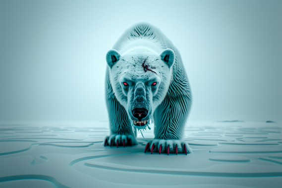 wildlife photo of a polar bear in snowstorm --ar 3:2 --style raw --sref 24 --stylize 50