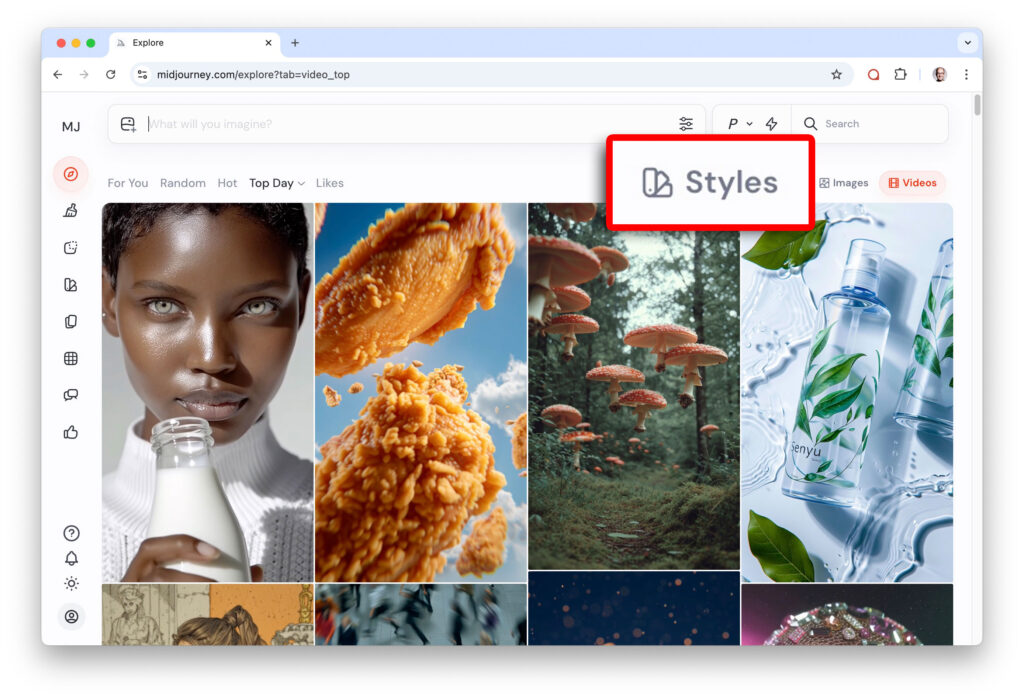 Midjourney Style Explorer Navigation