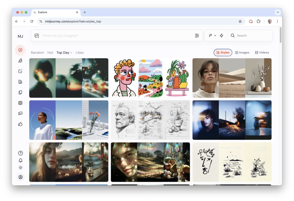 Midjourney Style Explorer Übersicht