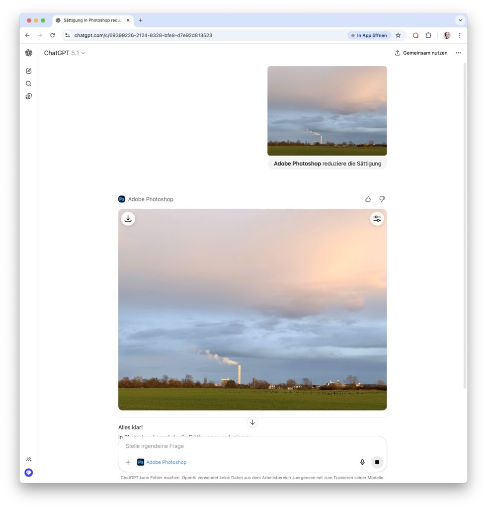 Bildbearbeitung mit Adobe Photoshop in ChatGPT